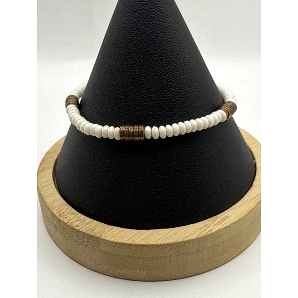 White & Bronze Stretch Bracelet Bead Accents